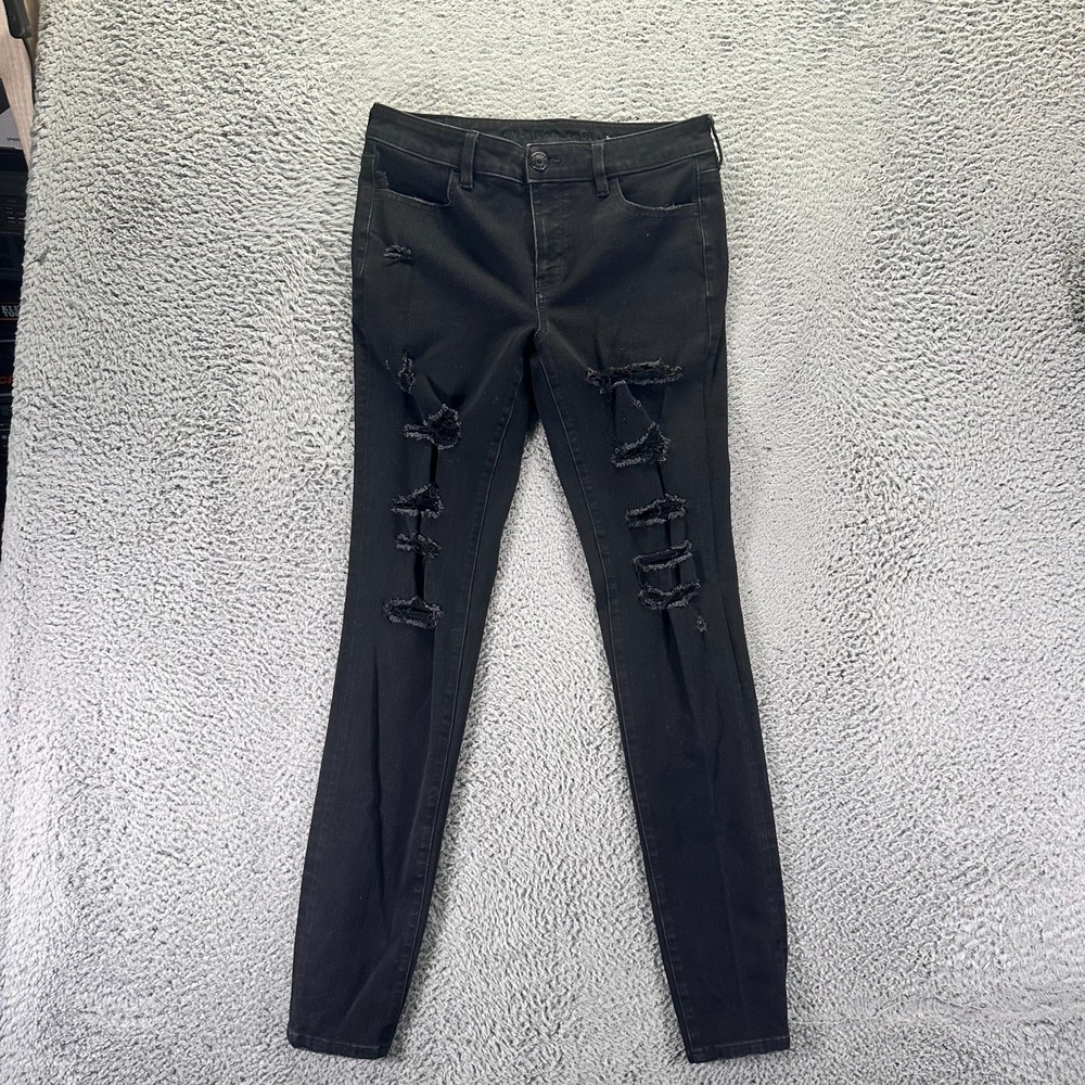 American Eagle Outfitters Jeans Womens 10 Black Cotton Denim Jegging Distressed